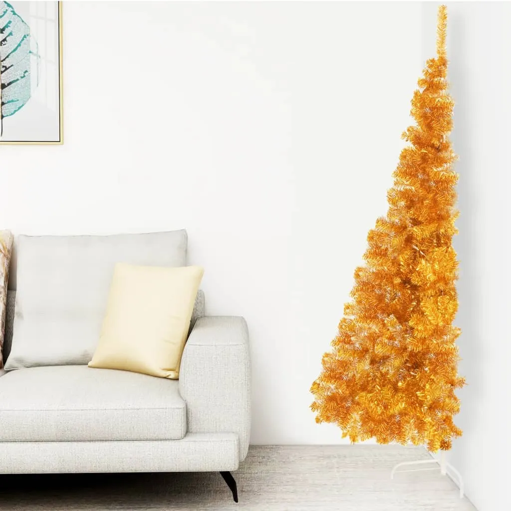 vidaXL Albero di Natale Artificiale a Metà con Supporto Oro 180 cm PET