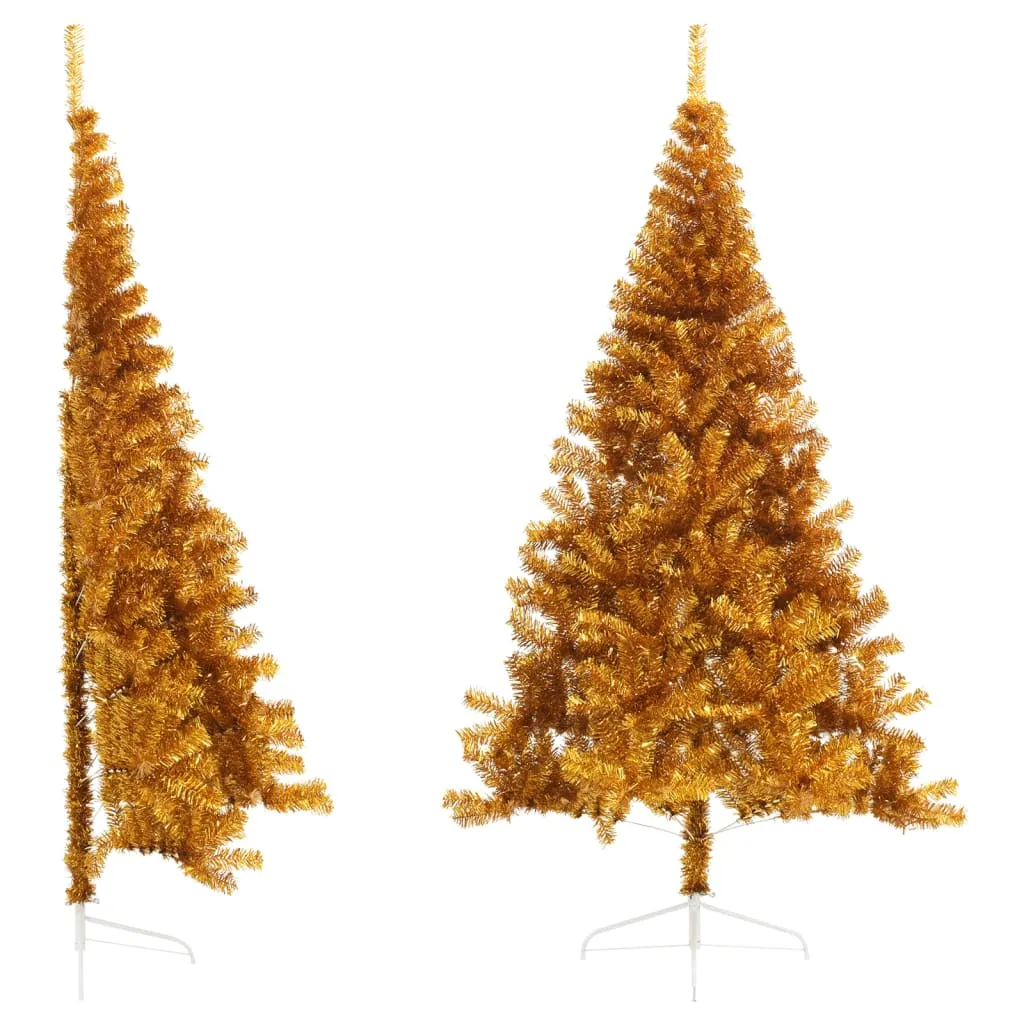 vidaXL Albero di Natale Artificiale a Metà con Supporto Oro 240 cm PET