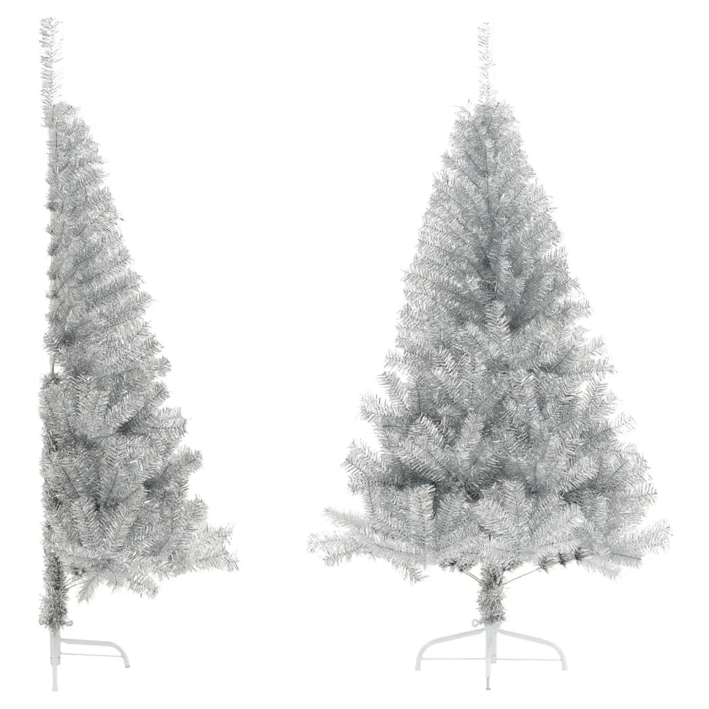 vidaXL Albero di Natale a Metà con Supporto Argento 120 cm PET