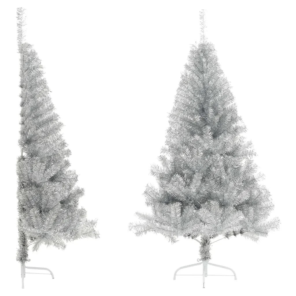 vidaXL Albero di Natale a Metà con Supporto Argento 150 cm PET