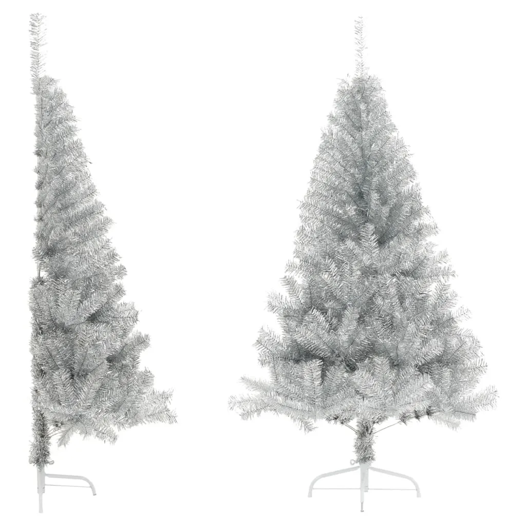 vidaXL Albero di Natale a Metà con Supporto Argento 180 cm PET