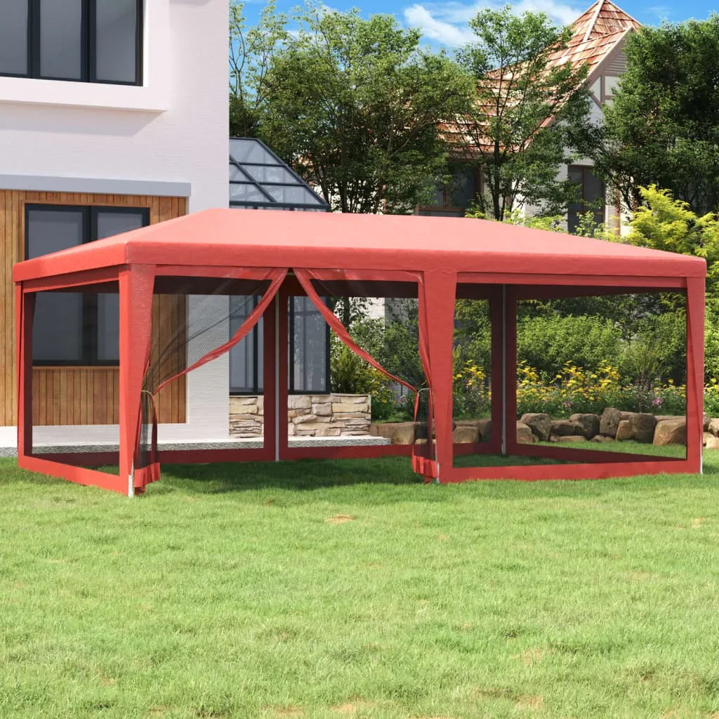 vidaXL Tenda per Feste con 6 Pareti Laterali in Rete Rosso 6x4 m HDPE