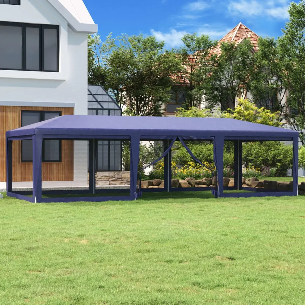 vidaXL Tenda per Feste con 8 Pareti Laterali in Rete Blu 9x4 m HDPE