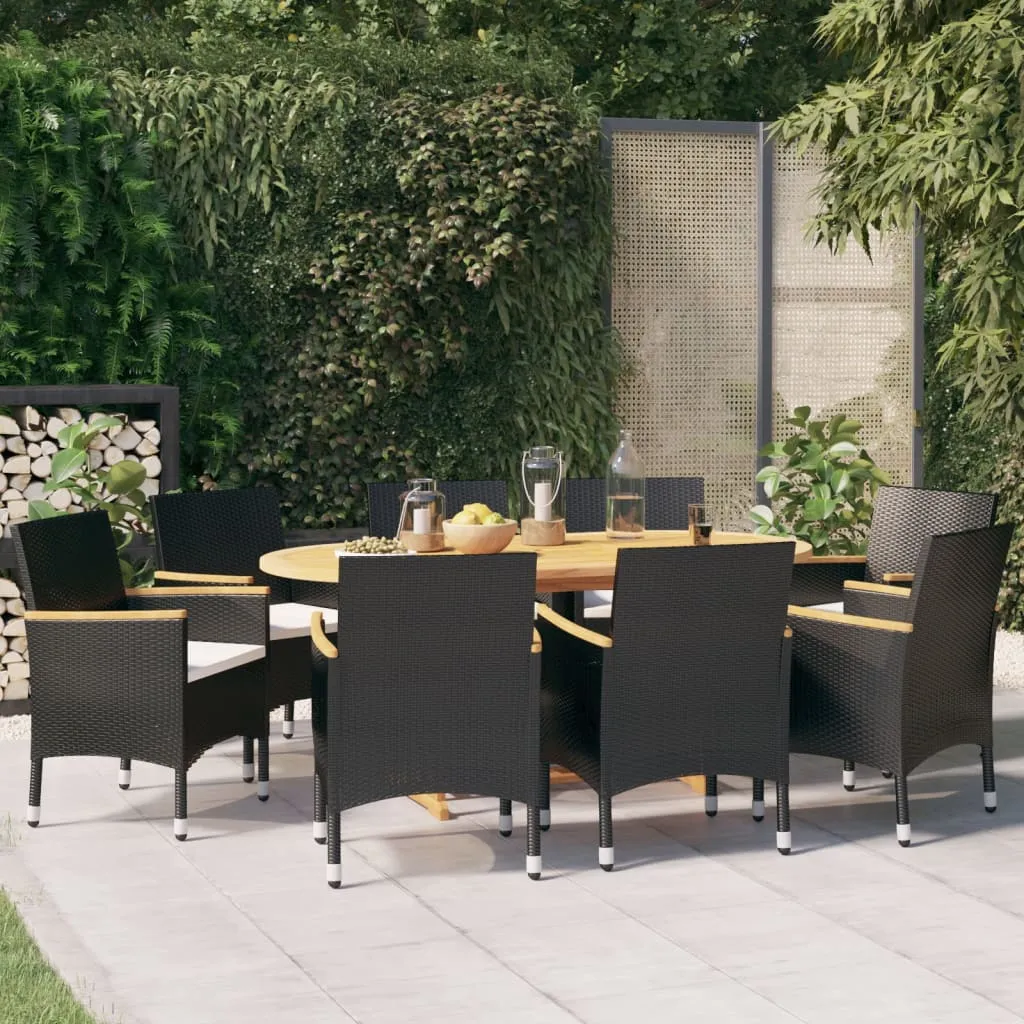 vidaXL Set da Pranzo per Giardino 9 pz con Cuscini Nero