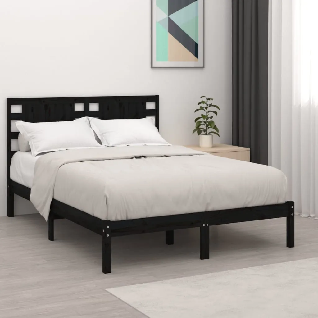 vidaXL Giroletto Nero in Legno Massello 135x190 cm Double