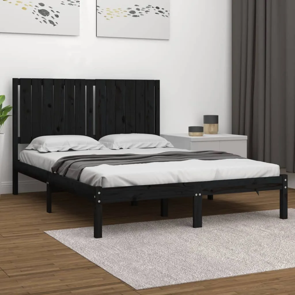 vidaXL Giroletto Nero in Legno Massello 135x190 cm Double