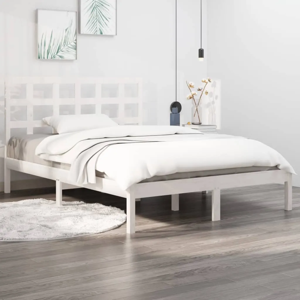 vidaXL Giroletto Bianco in Legno Massello 135x190 cm Double