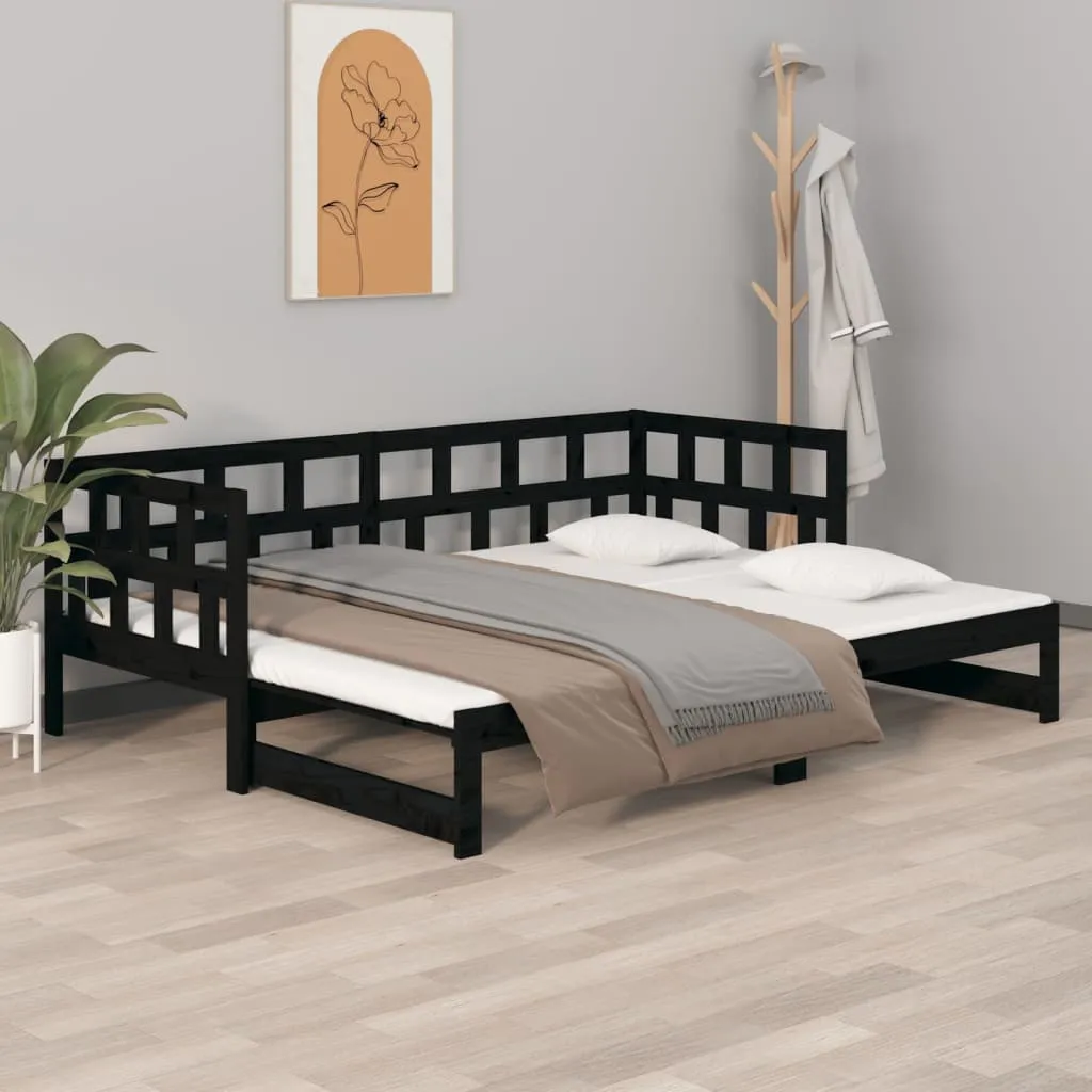 vidaXL Dormeuse Estraibile Nera in Legno Massello di Pino 2x(90x200)cm