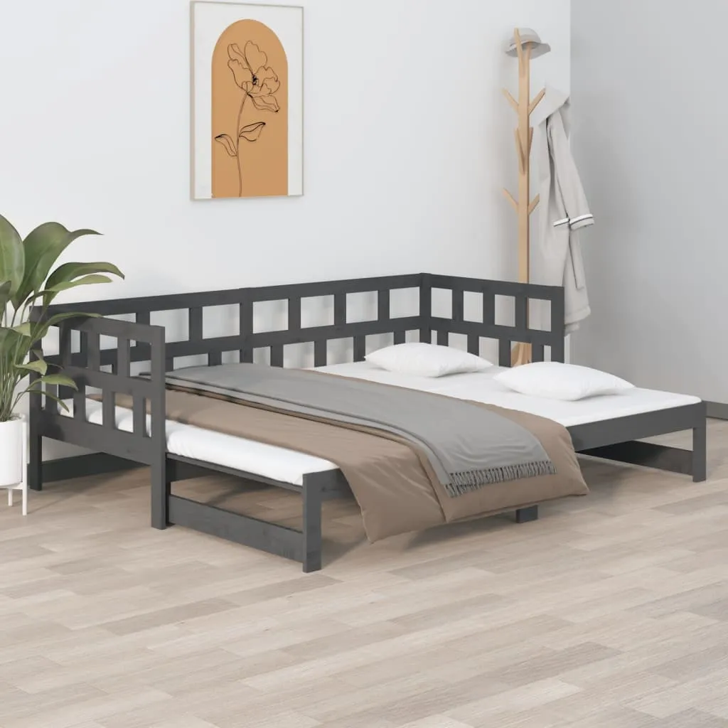 vidaXL Dormeuse Estraibile Grigia Legno Massello di Pino 2x(80x200) cm