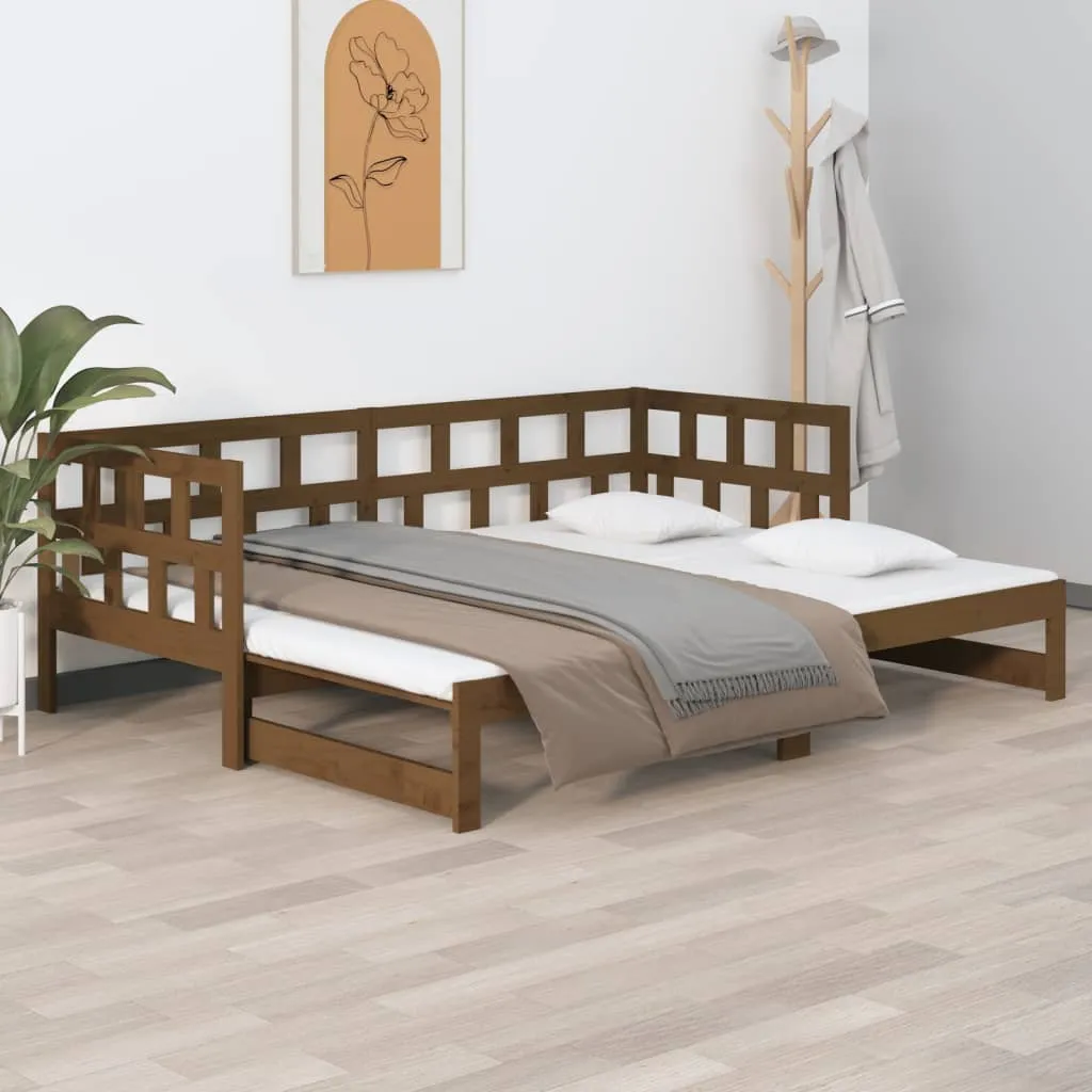 vidaXL Dormeuse Estraibile Miele Legno Massello di Pino 2x(80x200) cm