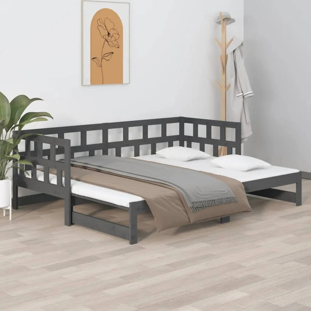 vidaXL Dormeuse Estraibile Grigia Legno Massello di Pino 2x(90x190) cm