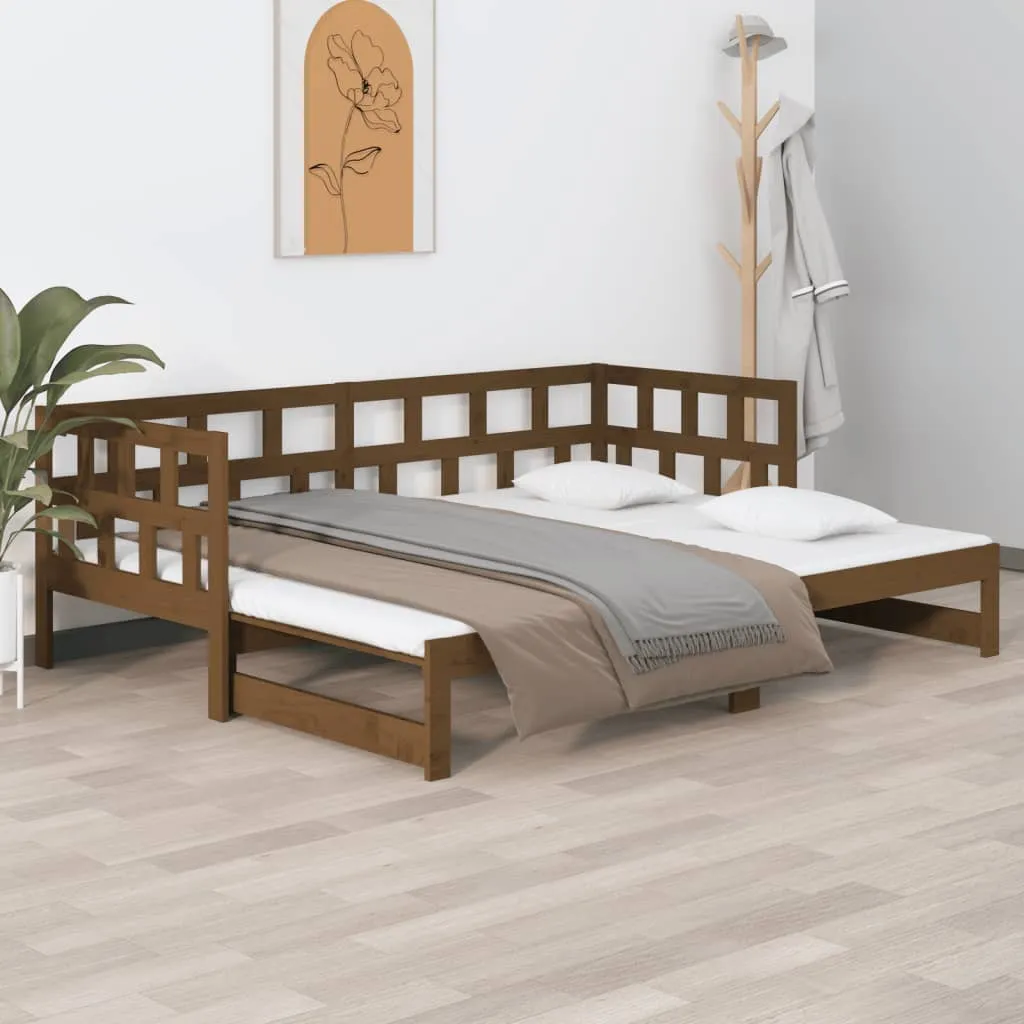 vidaXL Dormeuse Estraibile Miele Legno Massello di Pino 2x(90x190) cm