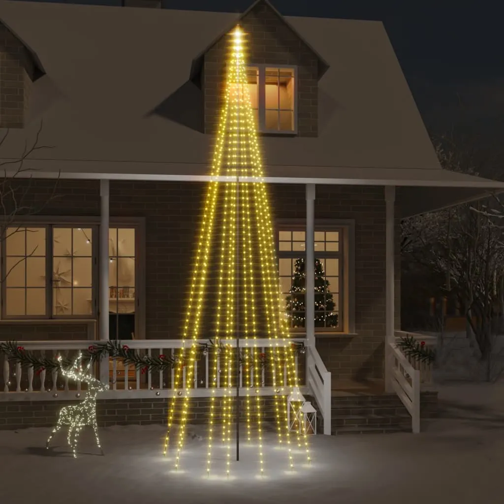 vidaXL Albero di Natale Pennone Bianco Caldo 732 LED 500 cm