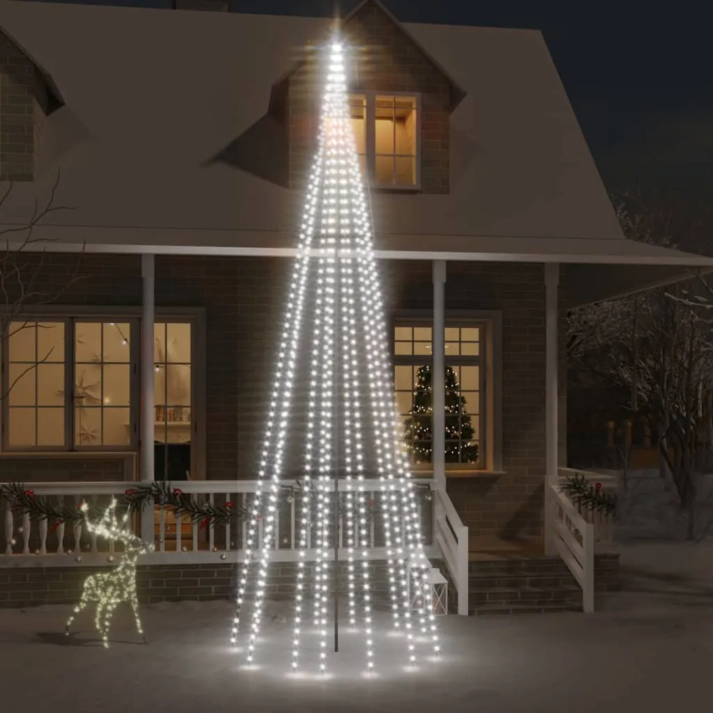 vidaXL Albero di Natale Pennone Bianco Freddo 732 LED 500 cm