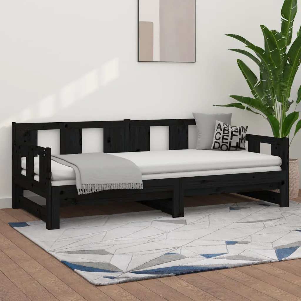 vidaXL Dormeuse Estraibile Nera in Legno Massello di Pino 2x(90x200)cm