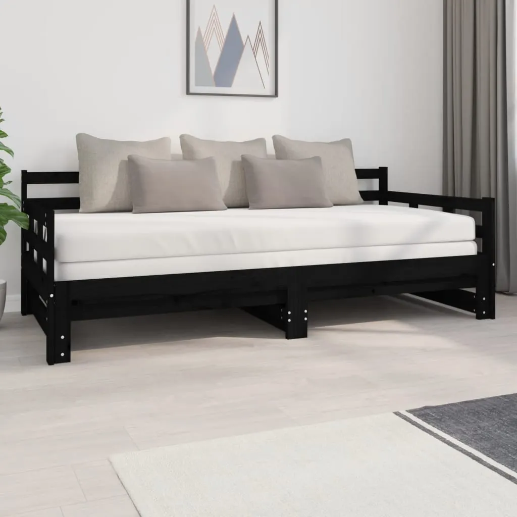 vidaXL Dormeuse Estraibile Nera in Legno Massello di Pino 2x(90x200)cm