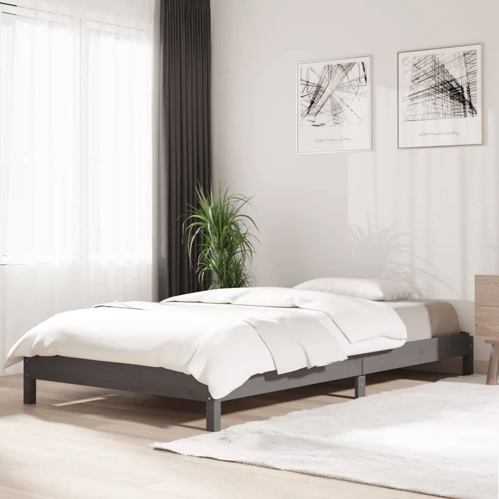 vidaXL Letto Impilabile Grigio 100x200cm in Legno Massello di Pino