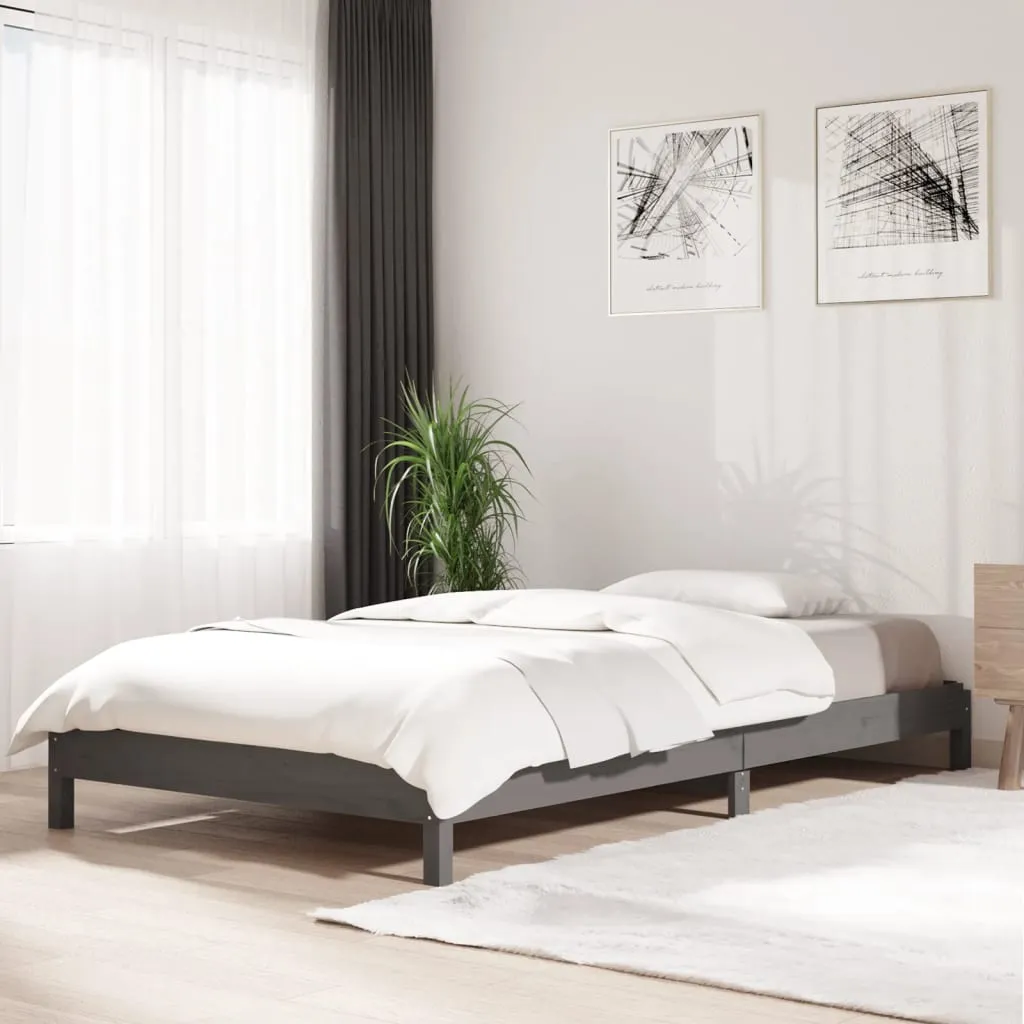 vidaXL Letto Impilabile Grigio 75x190 cm in Legno Massello di Pino