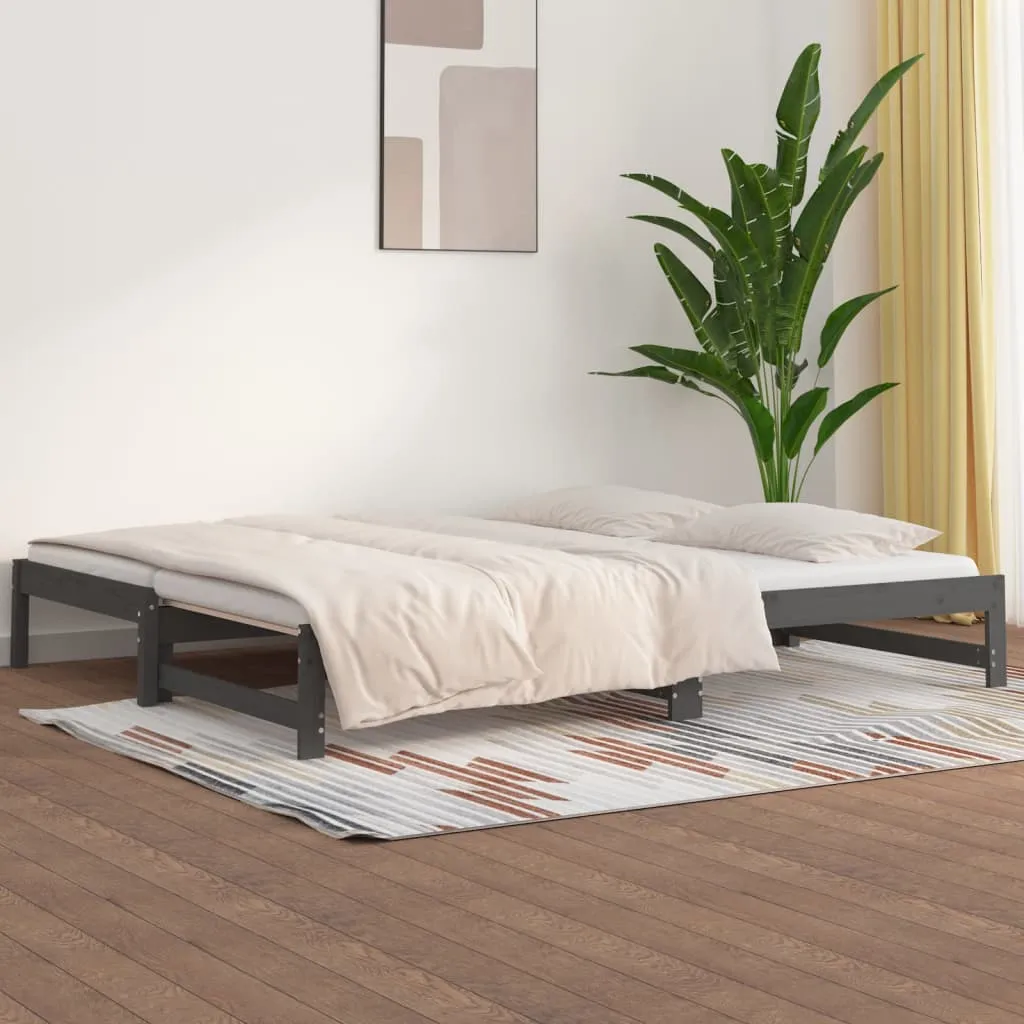 vidaXL Dormeuse Estraibile Grigia 2x(80x200) cm Legno Massello di Pino