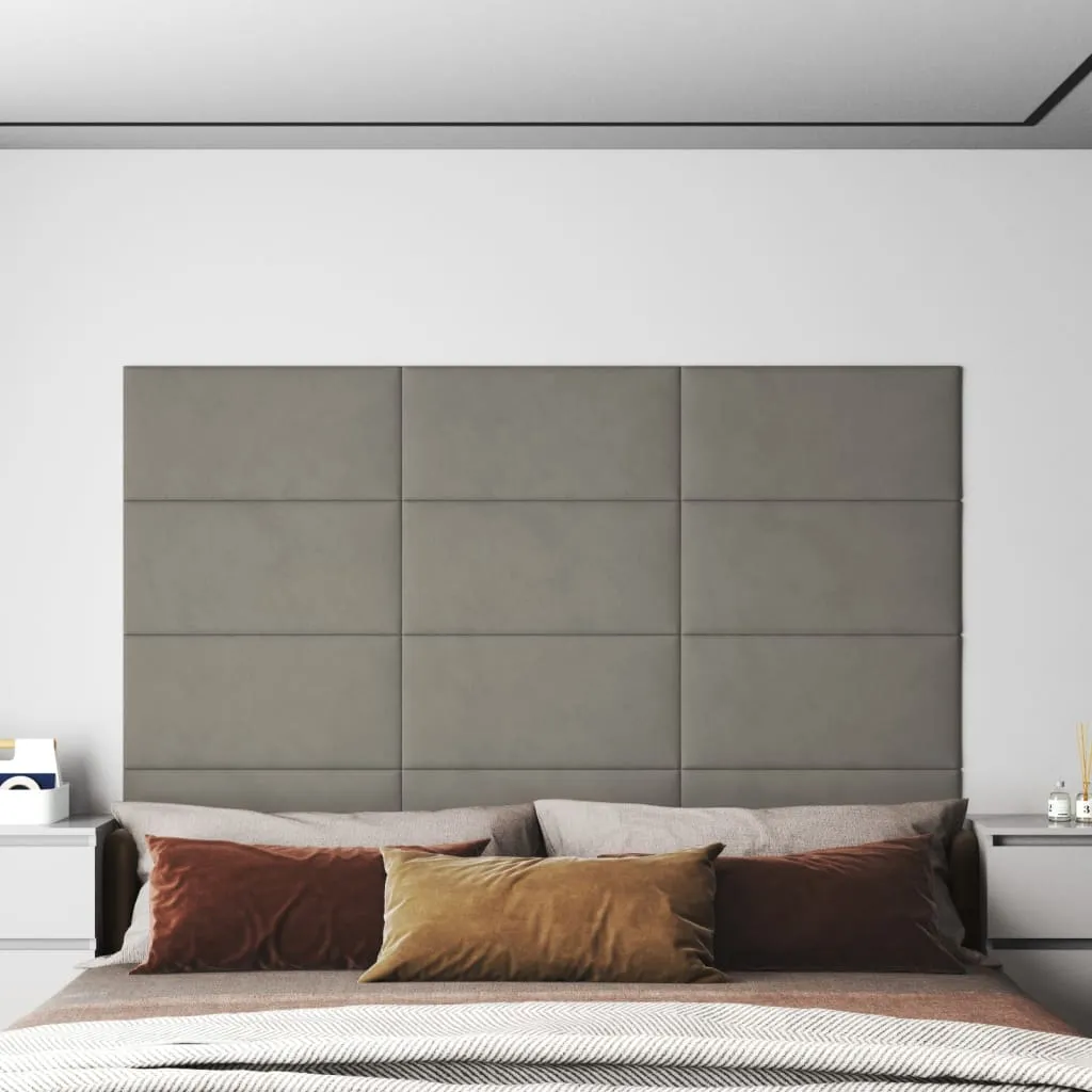 vidaXL Pannelli Murali 12 pz Grigio Chiaro 60x30 cm in Velluto 2,16 m²