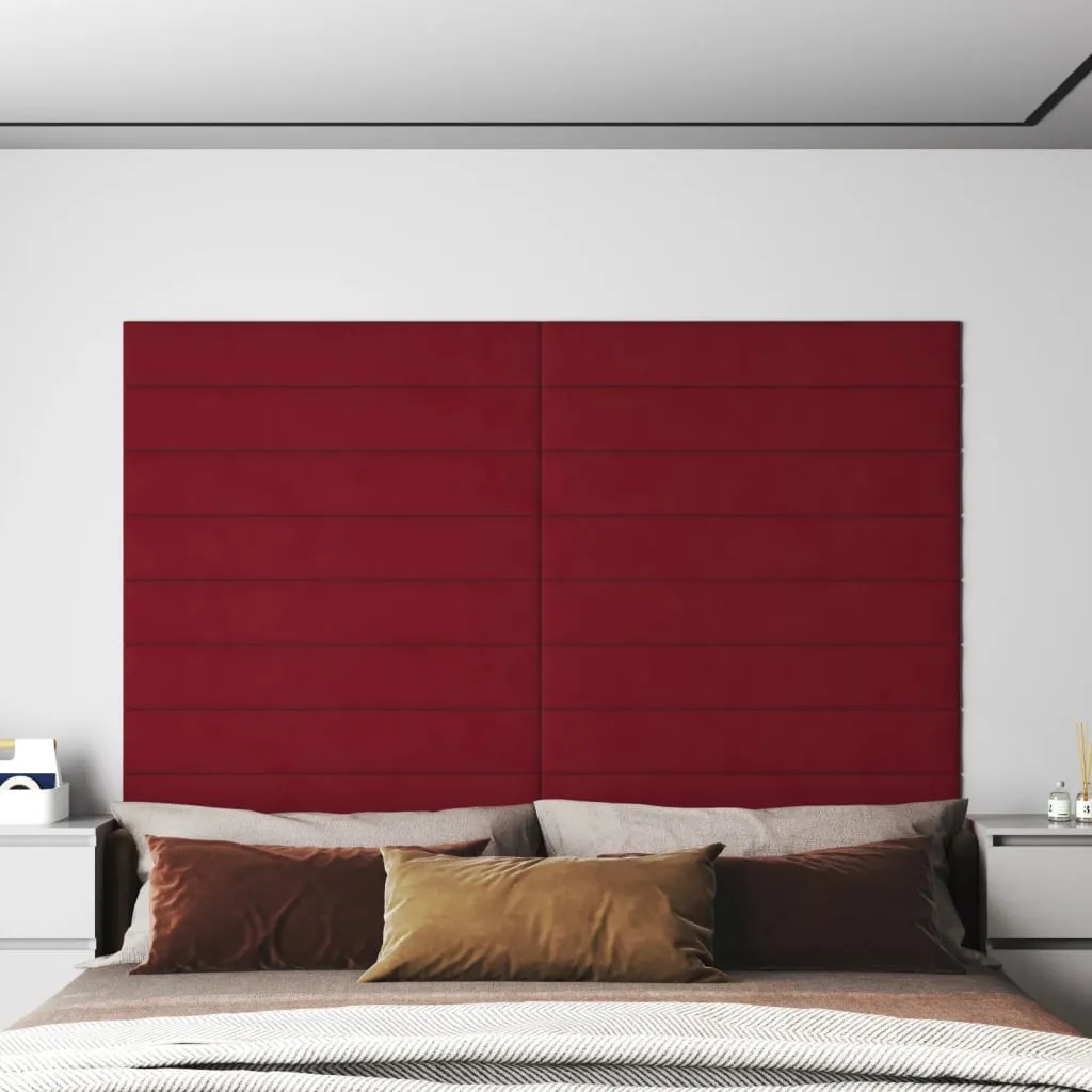 vidaXL Pannelli Murali 12 pz Rosso Vino 90x15 cm Velluto 1,62 m²