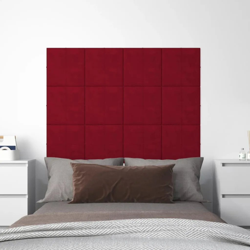 vidaXL Pannelli Murali 12 pz Rosso Vino 60x15 cm Velluto 1,08 m²