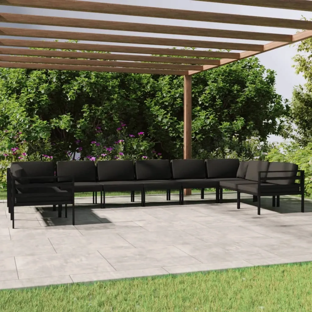 vidaXL Set Divani da Giardino 10 pz con Cuscini in Alluminio Antracite