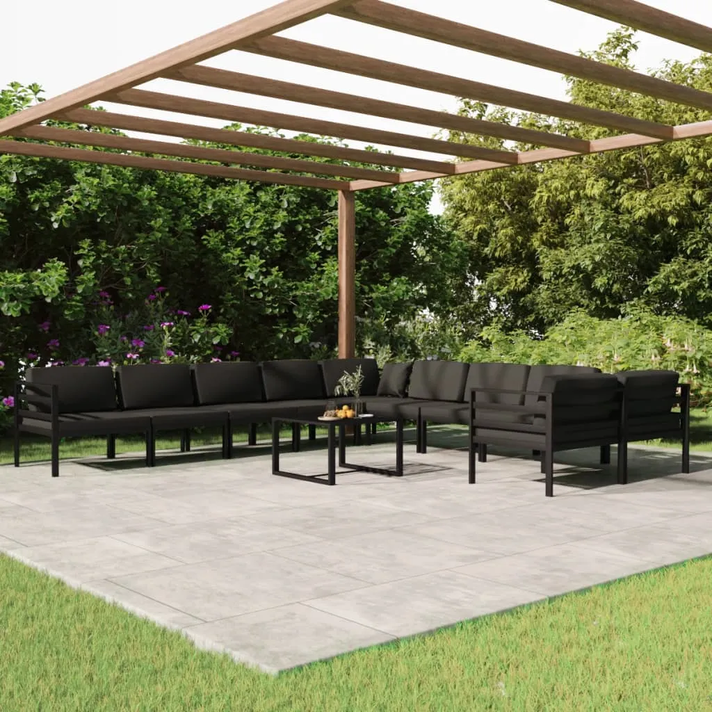 vidaXL Set Divani da Giardino 11 pz con Cuscini in Alluminio Antracite