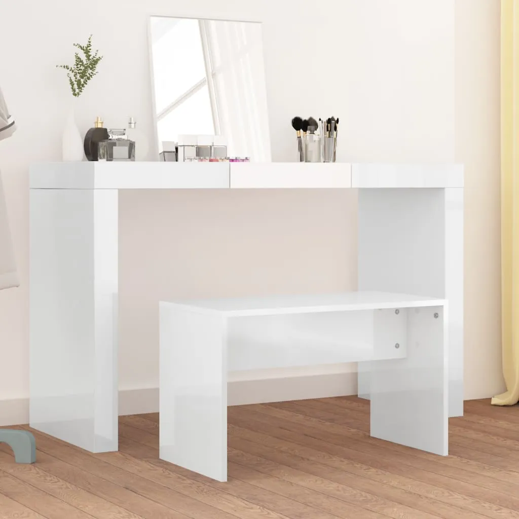 vidaXL Sgabello da Toeletta Bianco Lucido 70x35x45cm Legno Multistrato