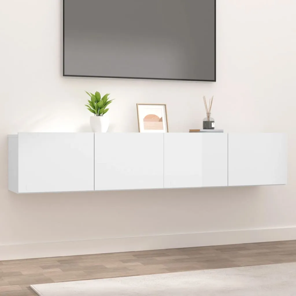 vidaXL Mobili Porta TV 2pz Bianco Lucido 80x30x30 cm Legno Multistrato