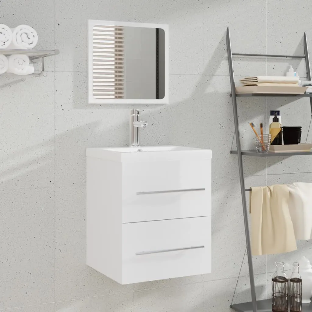 vidaXL Mobile da Bagno con Specchio bianco lucido 41x38,5x48 cm