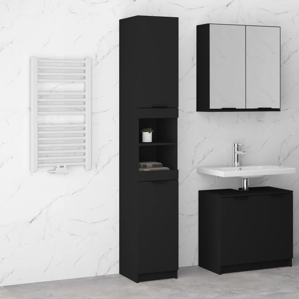 vidaXL Armadietto da Bagno Nero 32x34x188,5 cm in Legno Multistrato