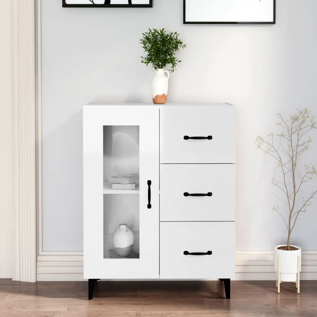 vidaXL Credenza 69,5x34x90 cm in Legno Multistrato Bianco Lucido