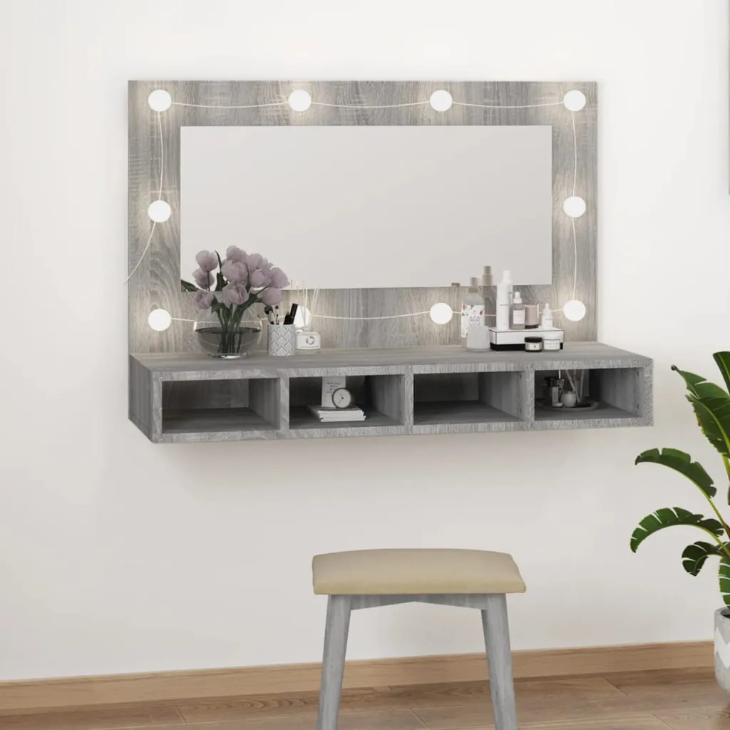 vidaXL Mobile a Specchio con LED Grigio Sonoma 90x31,5x62 cm