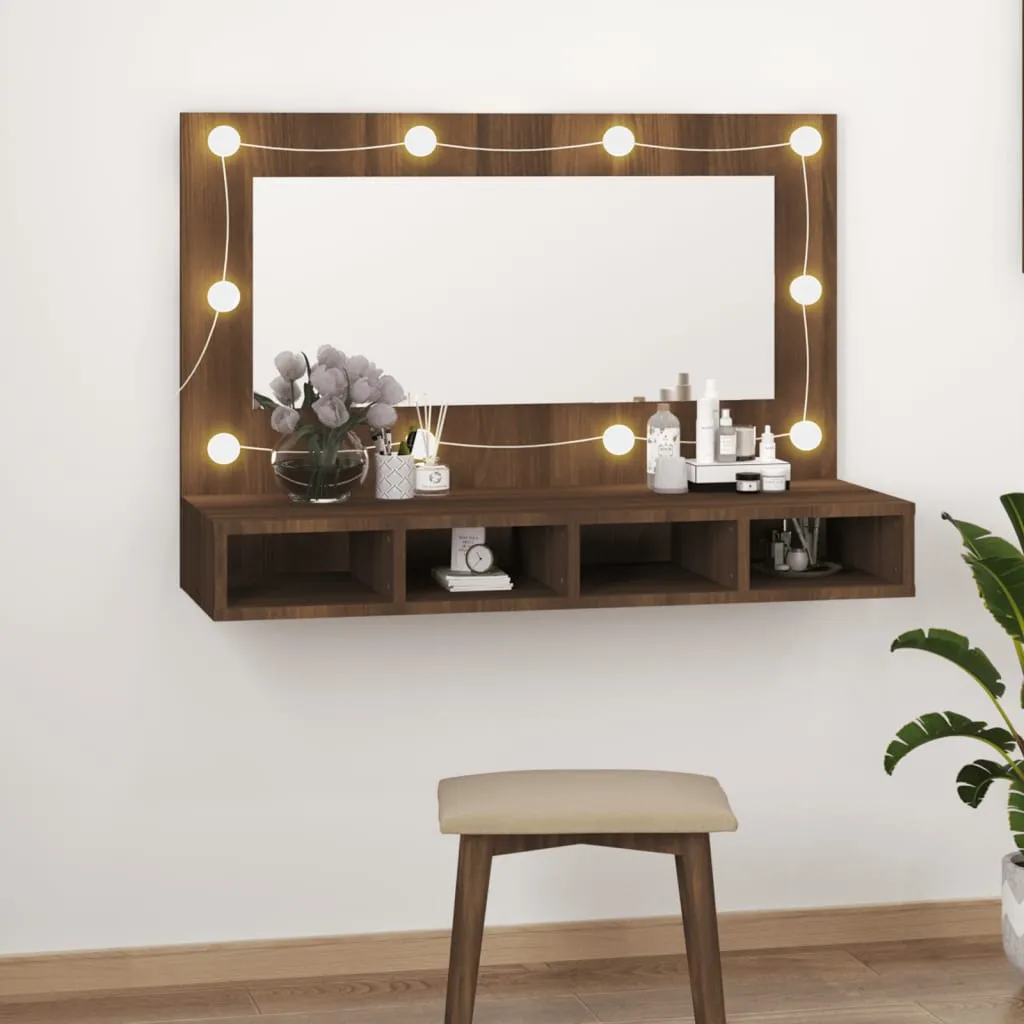 vidaXL Mobile a Specchio con LED Rovere Marrone 90x31,5x62 cm