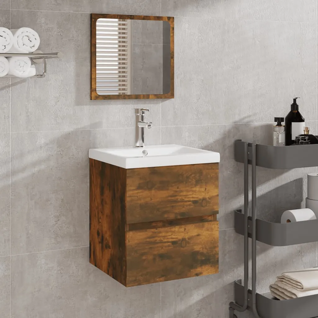 vidaXL Mobile da Bagno con Specchio Rovere Fumo in Legno Multistrato