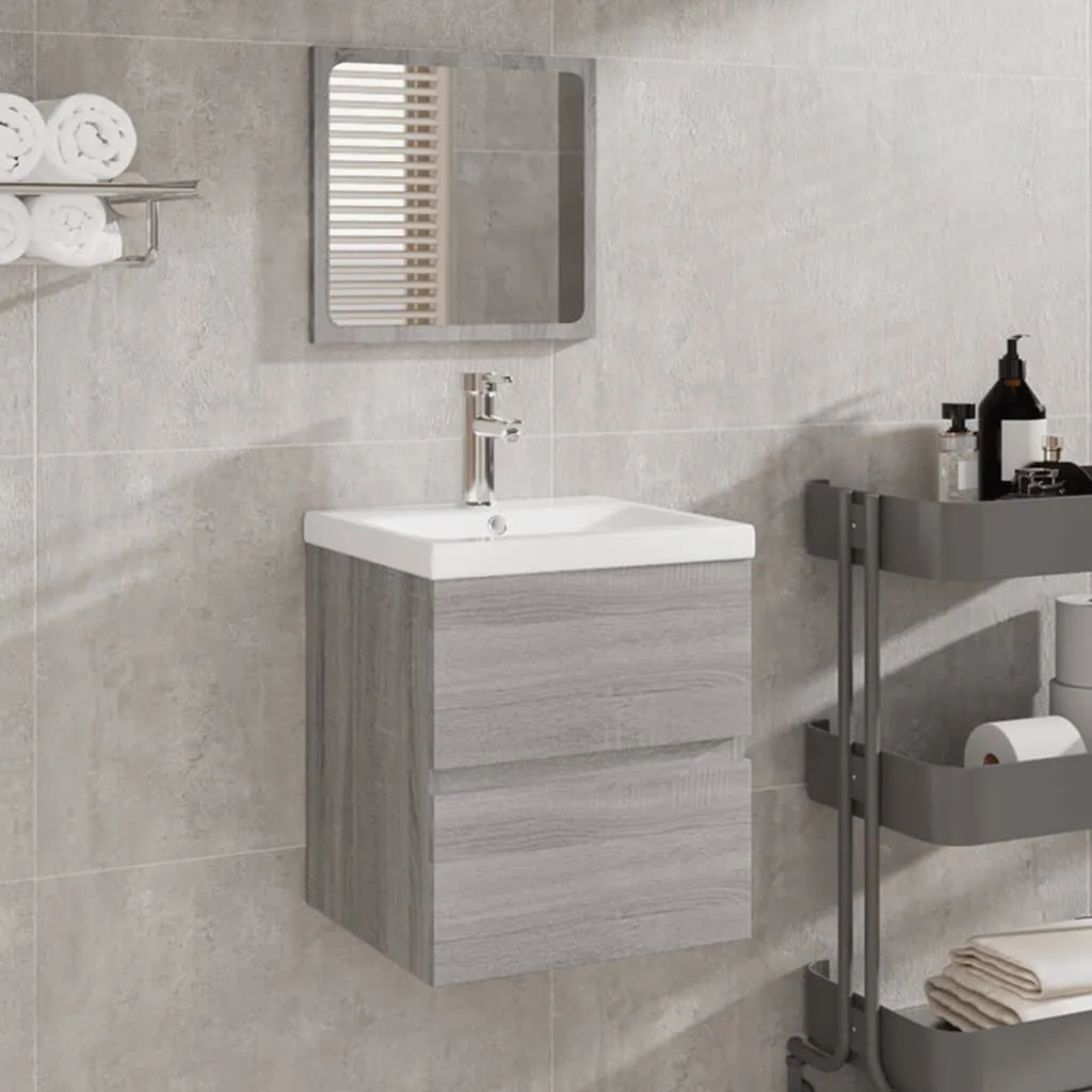 vidaXL Mobile da Bagno con Specchio Grigio Sonoma in Legno Multistrato