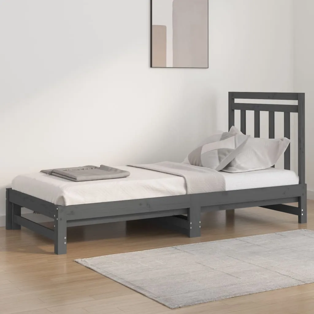 vidaXL Dormeuse Estraibile Grigia 2x(90x200) cm Legno Massello di Pino