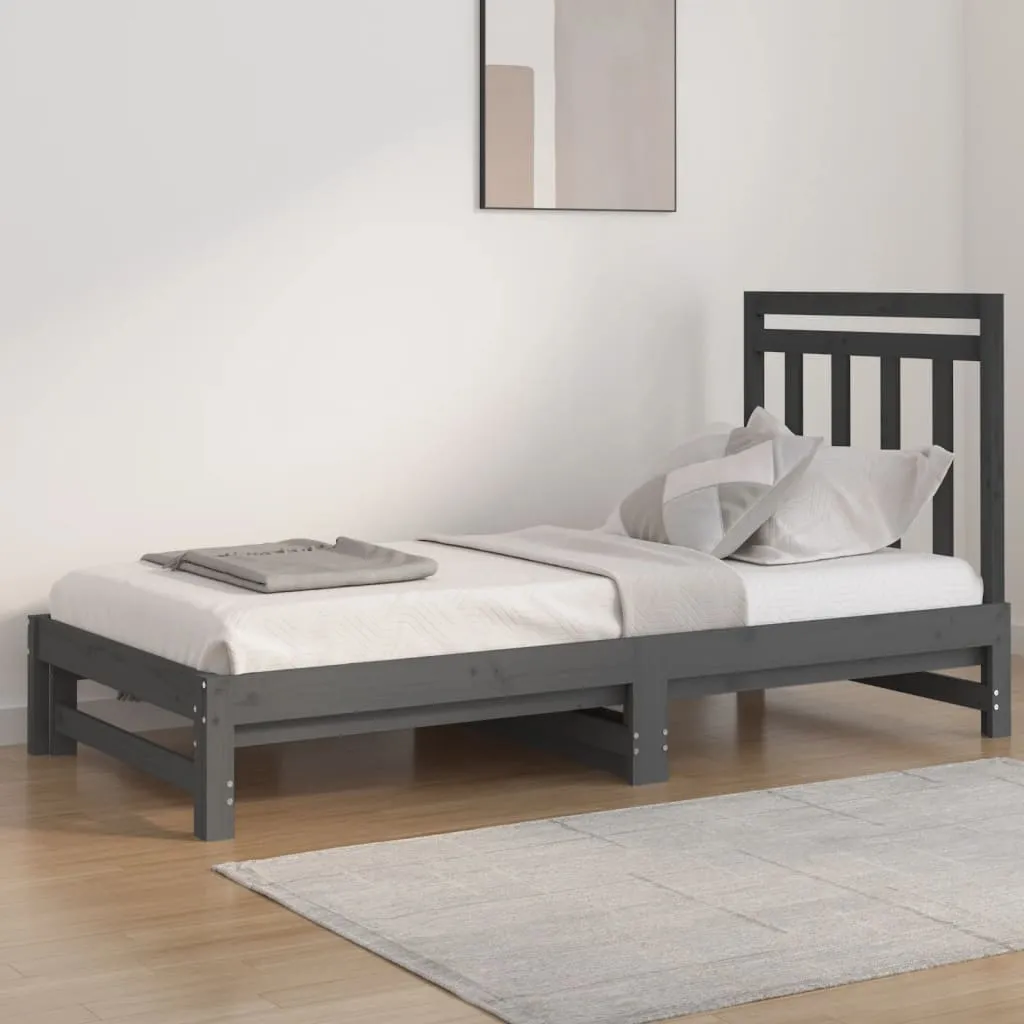 vidaXL Dormeuse Estraibile Grigia 2x(90x190) cm Legno Massello di Pino