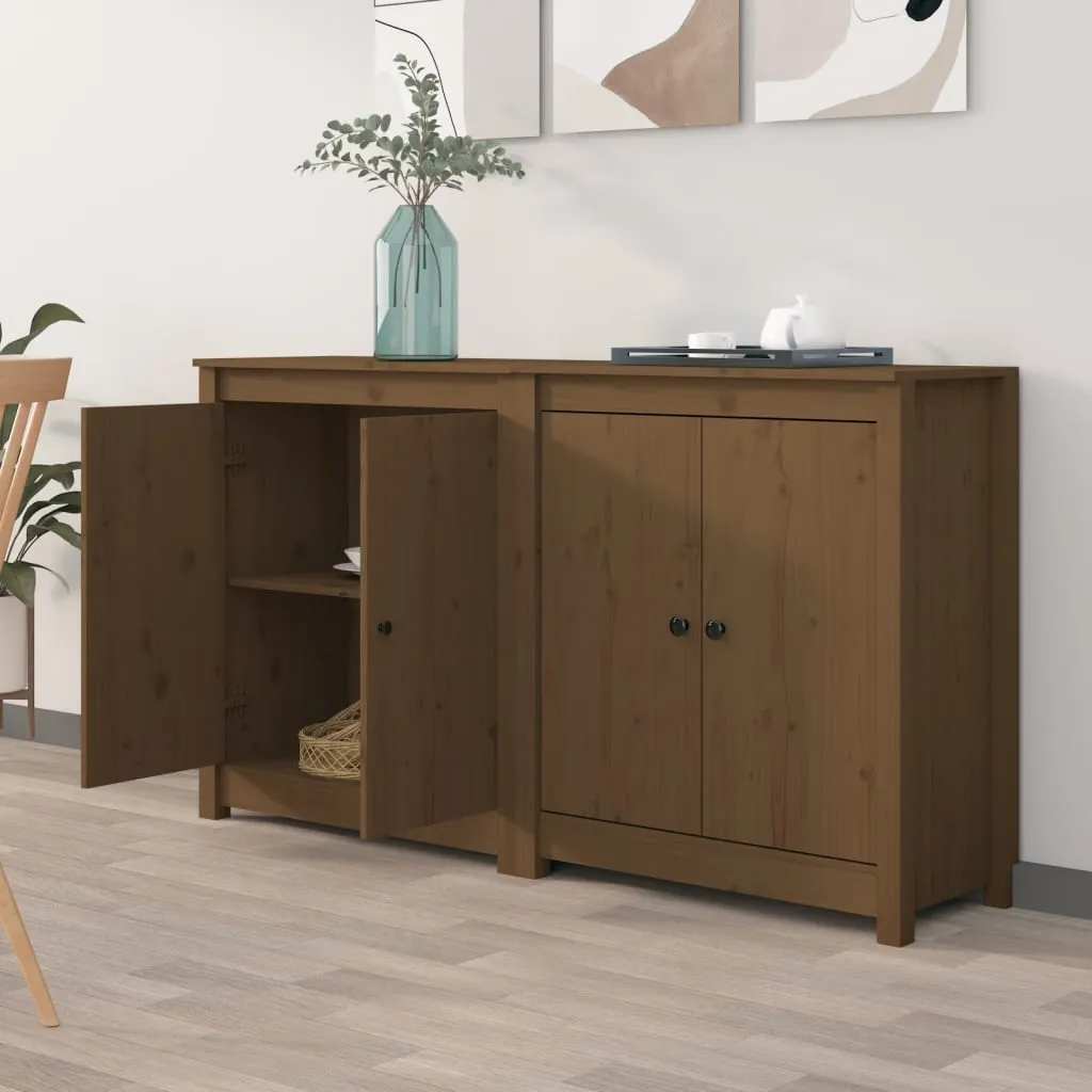 vidaXL Credenze 2 pz Miele 70x35x80 cm in Legno Massello di Pino