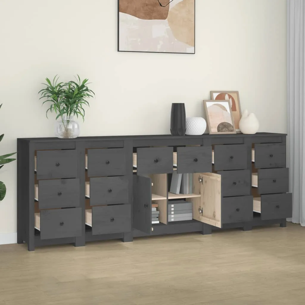 vidaXL Credenza Grigia 230x35x80 cm in Legno Massello di Pino