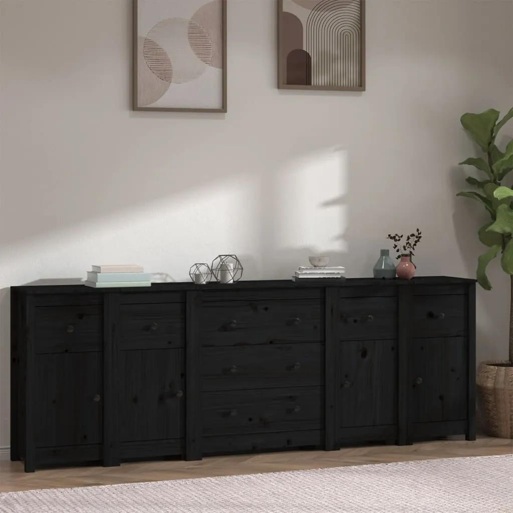 vidaXL Credenza Nera 230x35x80 cm in Legno Massello di Pino