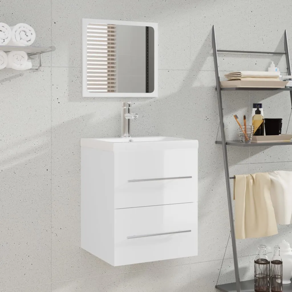 vidaXL Mobile Bagno e Lavabo Integrato Bianco Lucido Legno Multistrato