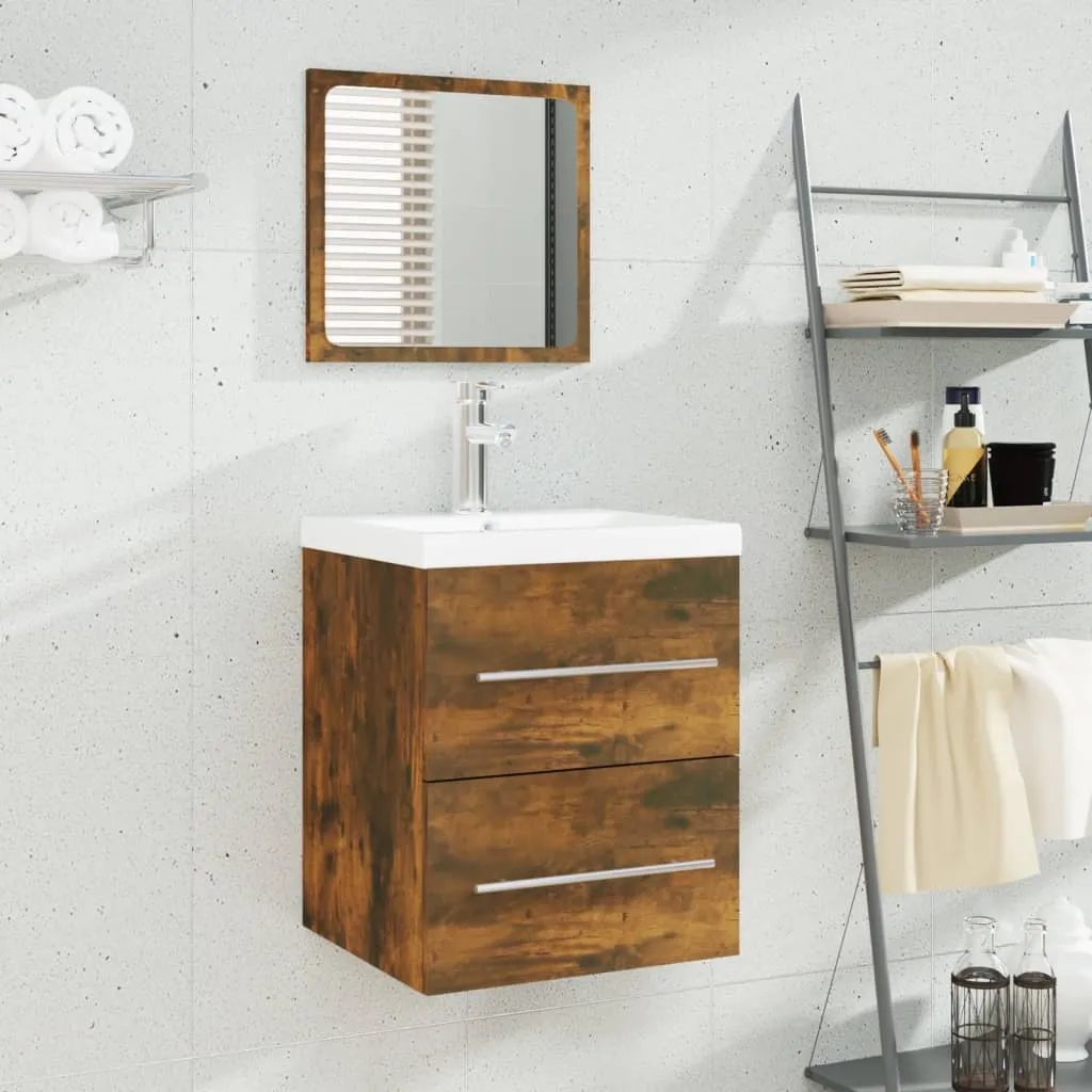 vidaXL Mobile Bagno con Lavabo Integrato Rovere Fumo Legno Multistrato