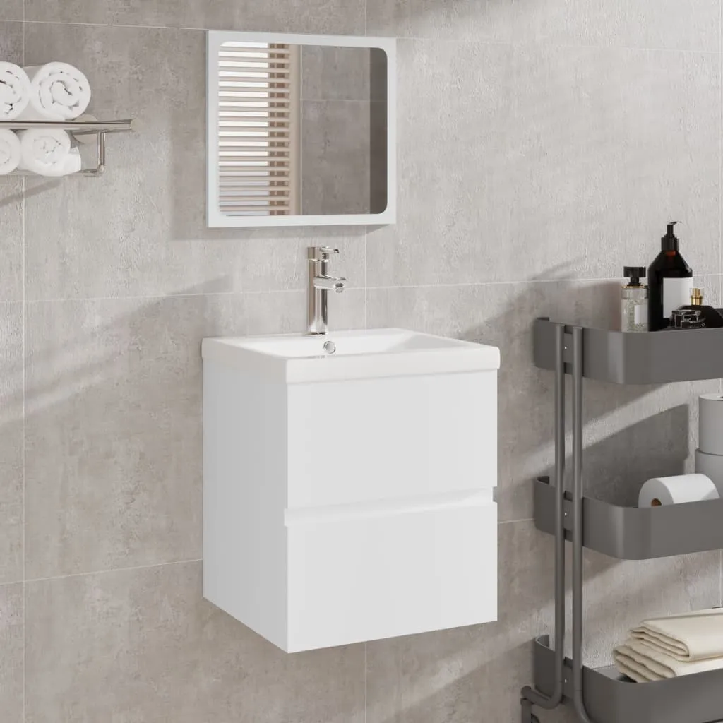 vidaXL Mobile da Bagno con Lavabo e Specchio Bianco