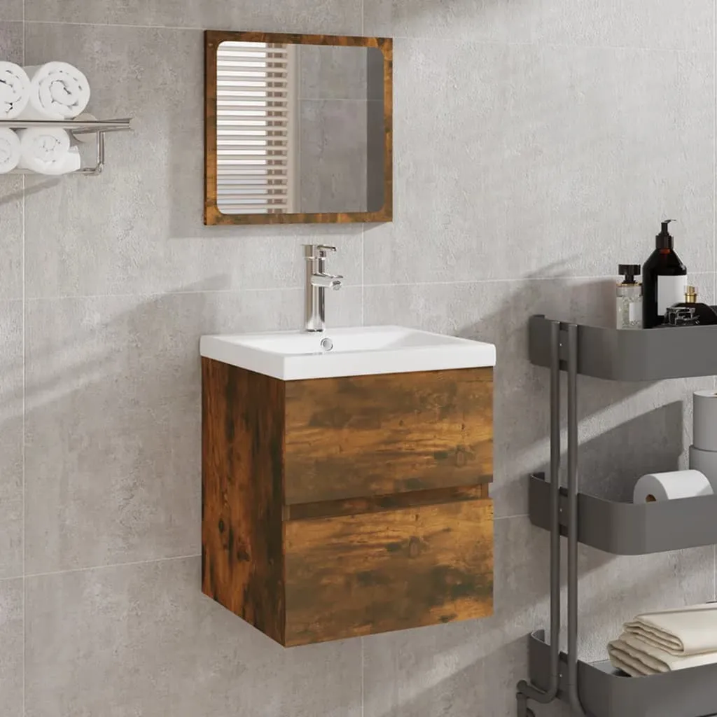 vidaXL Mobile da Bagno con Lavabo e Specchio Rovere Fumo