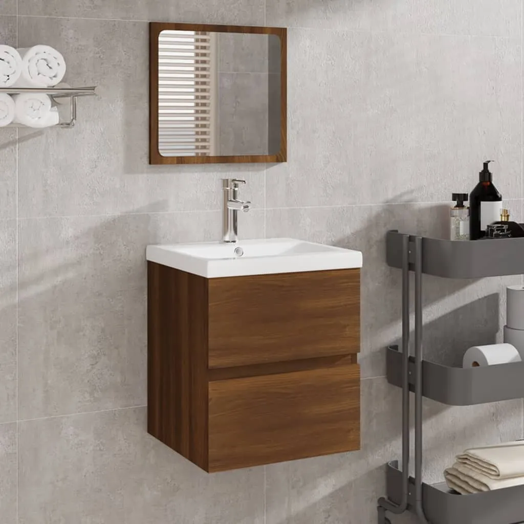 vidaXL Mobile da Bagno con Lavabo e Specchio Rovere Marrone