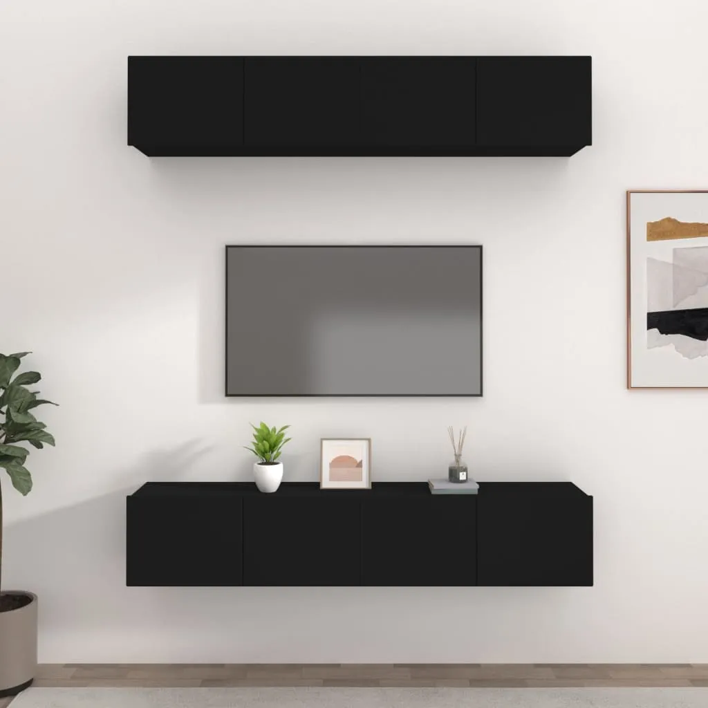 vidaXL Mobili Porta TV Neri 4 pz 80x30x30 cm in Legno Multistrato