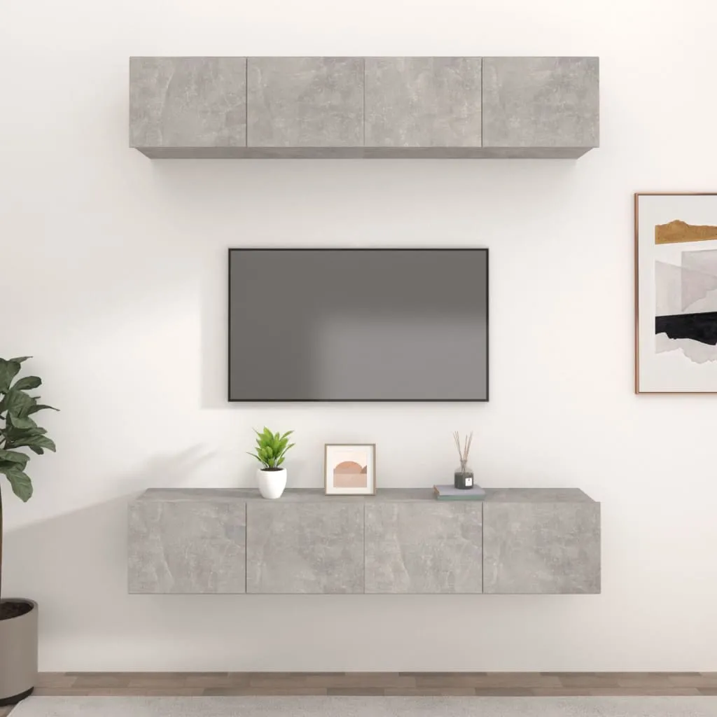 vidaXL Mobili TV 4 pz Grigio Cemento 80x30x30 cm in Legno Multistrato