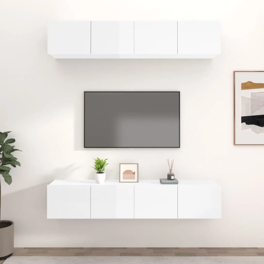 vidaXL Mobili TV 4 pz Bianco Lucido 80x30x30 cm in Legno Multistrato